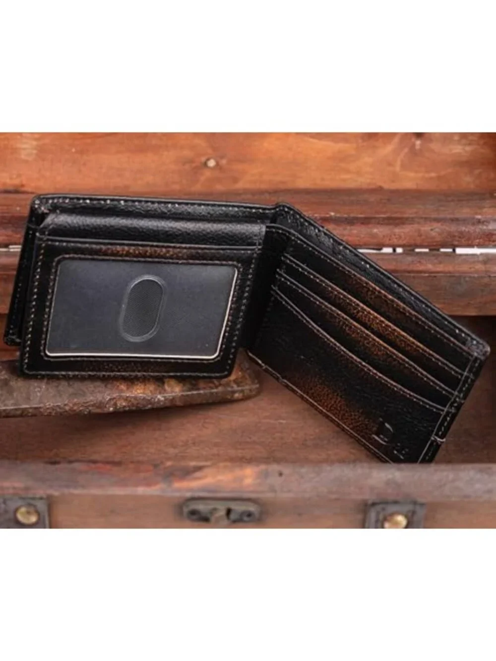 Slim RFID Bifold Wallet for Men, Genuine Leather, 2 ID Windows, Gift Box